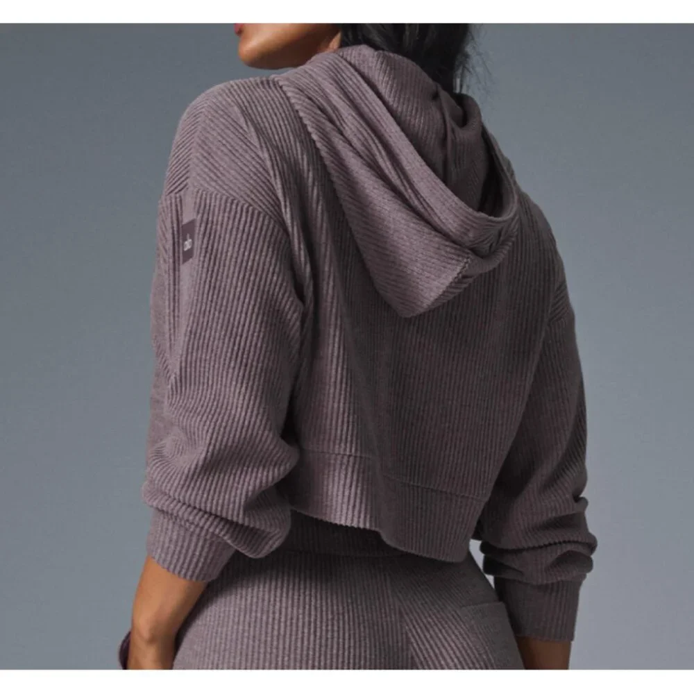 Alo Muse Hoodie Raisinette Heather Ribbed Violet Hood Sweater Hooded Sweatshirt